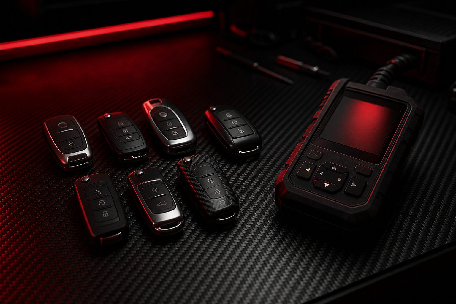 Clés et télécommandes automobiles avec un outil de programmation