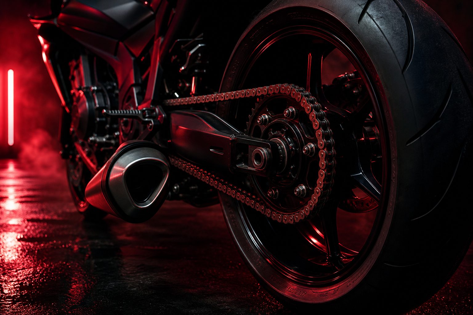 Transmission et roue arrière d'une moto sportive